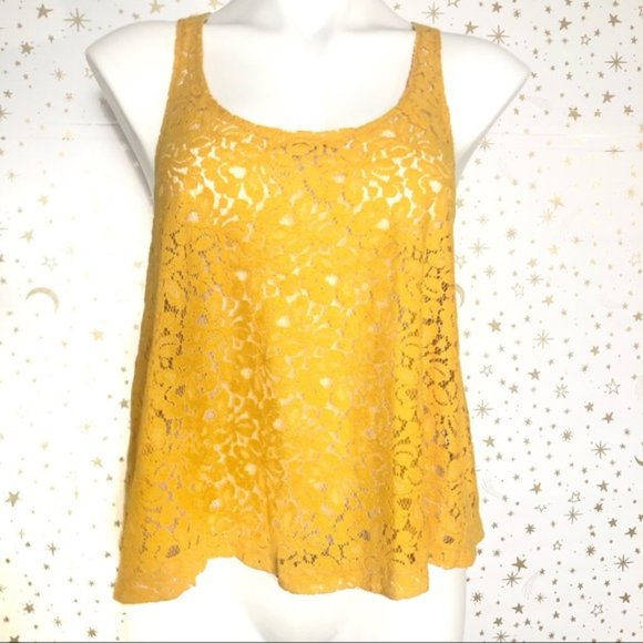 Arizona Jean Company Tops - Arizona Jeans Yellow Lace Tank Top